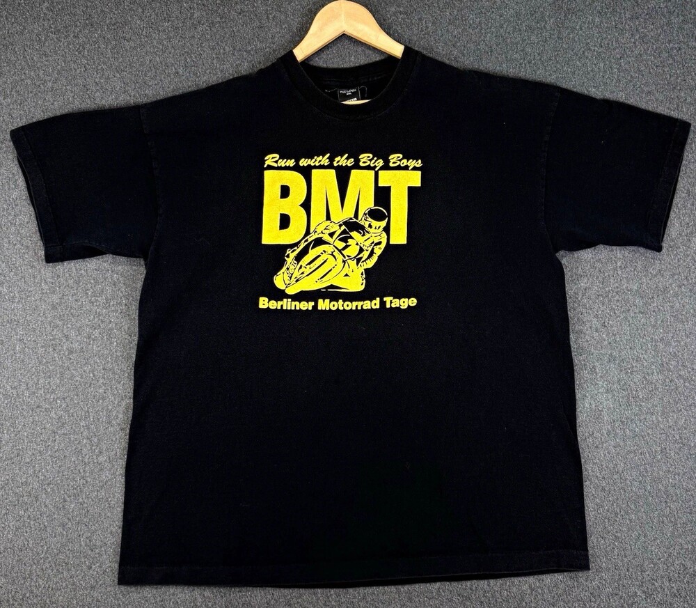 Screen Stars Mens XXL Black BMT Motorcycle Graphic T-Shirt Crew Neck Cotton